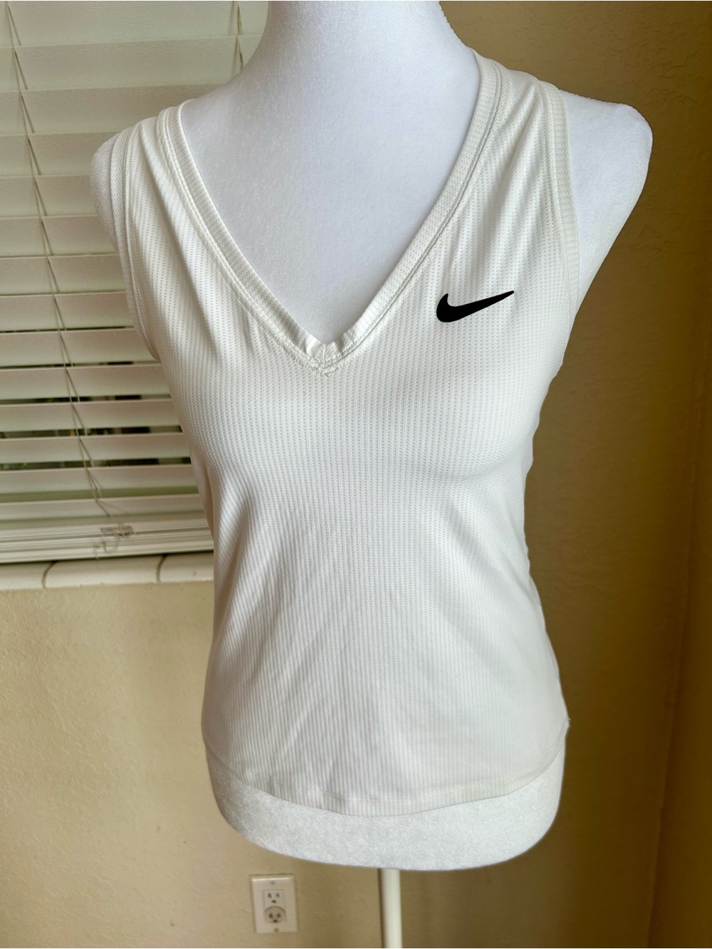 Nike Women's White Dri- Fit V-Neck Athletic Tank with Swoosh